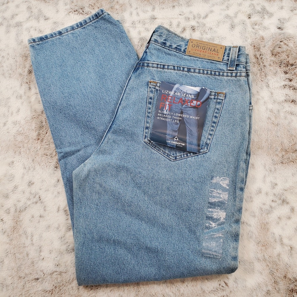 Liz Claiborne Womens Relaxed Fit Straight Leg Jeans Size 12 Short Medium Wash